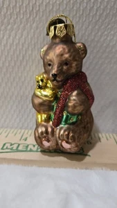 Pacconi 2012 Braunbär mit rotem Schal & goldenem Teddybär Glas Weihnachtsschmuck - Bild 1 von 11