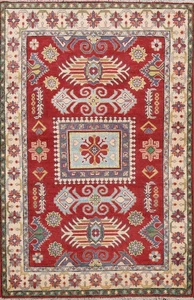 Red Kazak Oriental Area Rug 4x6 Vegetable Dye Hand-knotted Wool for Any Room - Picture 1 of 19