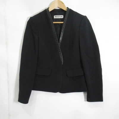Whistles Jacket UK 8 Black EU 36 Smart Leather Trim Short Collarless Evening - Image 1 of 4