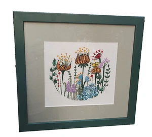Floral Embroidery Framed Cottagecore Flowers Contemporary Picture 11'' x 11.5'' - Picture 1 of 6