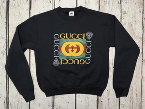Vintage Gucci Bootleg 1980s Fruit Of The Loom Graphic Black Crewneck Sweatshirt - M - Bild 1 von 8