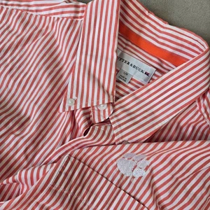 Cutter & Buck Mens Large Orange White Striped Button Up Shirt Clemson Tigers - Picture 1 of 9