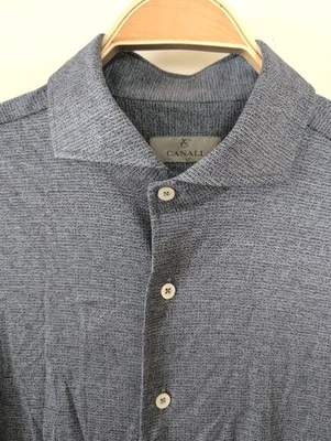 Canali Long Sleeve Blue Mini Diamond Print Dress Shirt Size XL Cotton  - Image 1 of 4