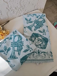 2er Set Ägyptische Baumwolle Weihnachten Urlaub Geschirrtücher Stechpalme Trommel Türkis - Bild 1 von 5