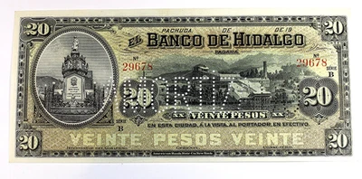Mexico, 1914 El Banco del Hidalgo 20 Pesos Remainder, S#307 - CU !! - Image 1 of 2