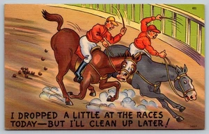 Vintage 1954 Comic Horse Racing Postcard by Tichnor Bros Boston - Picture 1 of 2