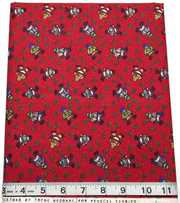 Tela general vintage Little Bit Of Christmas Trena Hegdahl muñeco de nieve/Holly 1 yarda Foto 1 de 3