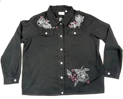Quacker Factory Jacket Womens Plus XL Black Embroidered Beaded Floral - Image 1 of 4