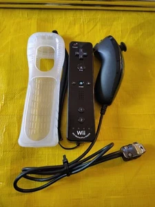 Wii Black OEM Remote W/ Nunchuck And Sleeve - Picture 1 of 6