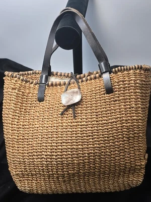 NINE WEST PAJA RATÁN PEQUEÑO BOLSO DE MANO MONEDERO ACENTO PLAYA ESTILO RESORT Foto 1 de 4