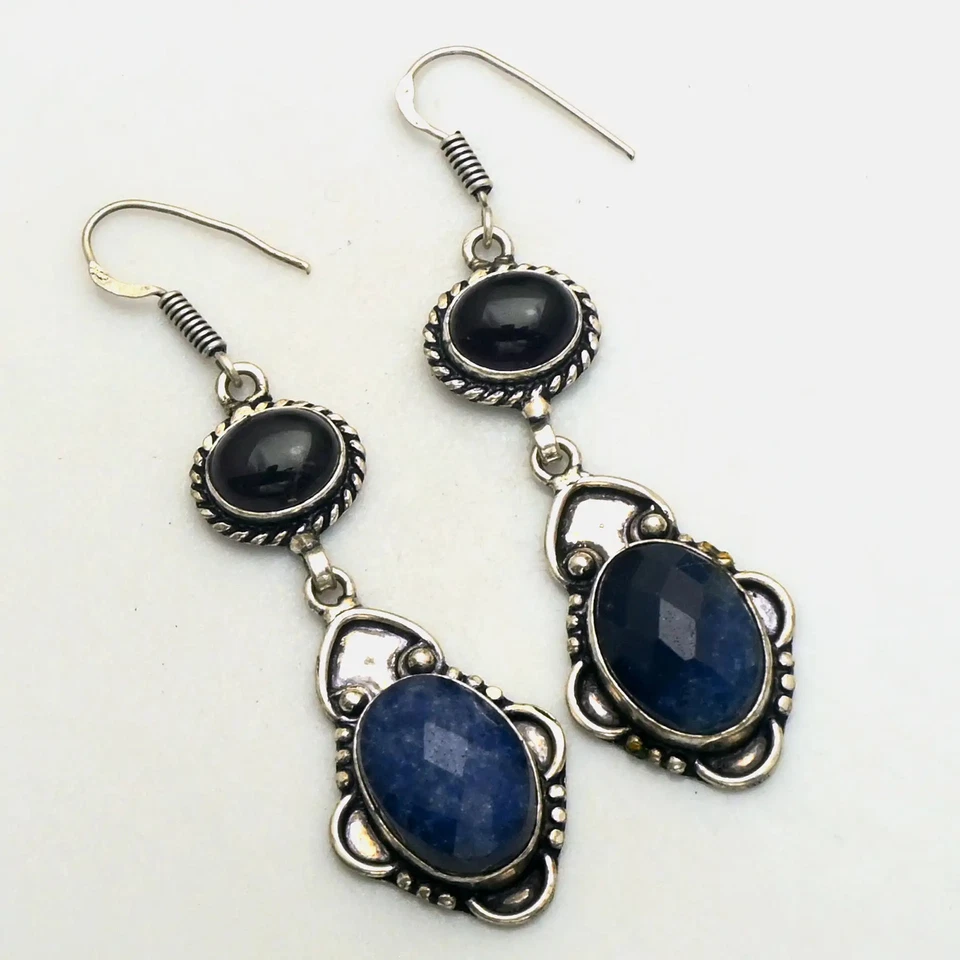 Pendientes colgantes de ónix negro zafiro simulado joyería regalo 2,2" AE-92997 Foto 1 de 1