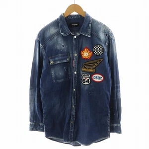 Dsquared2 Denim Shirt Long Sleeve Patch Logo Damage Processing 50 Blue S74Dm0354 - Picture 1 of 10