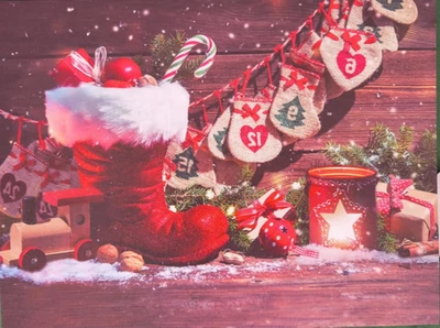 LED Leinwand Bild Wandbild Wanddekoration Nikolausstiefel Weihnachten 40x30cm - Bild 1 von 2