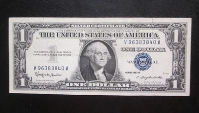 1957 B $1 SILVER CERTIFICATE ONE DOLLAR BANKNOTE VERY FINE US NOTE V 96383840 A - Image 1 of 2