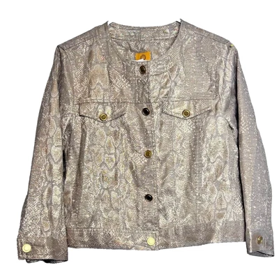 Ruby Rd Gold Metallic Snakeskin Print Jacket Womens Size 10 Brocade Blingy Retro - Image 1 of 4