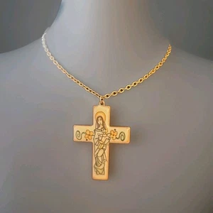 Emaille Muttergottes mit Jesuskind am Kupferkreuz mit 24" Kette - Bild 1 von 3
