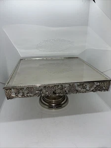 VTG SQUARE CAKE STAND BY GODINGER SILVER ART CO. 11” X 11” Read!!! - Picture 1 of 11