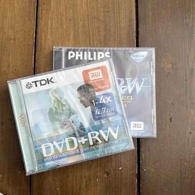 1 Philips DVD+RW 4.7GB Rewritable Blank Disc and 1 TDK DVD+RW 4.7gb rewritable  - Image 1 of 3