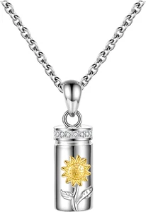 925 Silver Sunflower Urn Necklace for Ashes -Keepsake Memorial Funeral Cremation - Picture 1 of 6