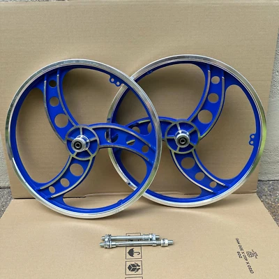BMX Bicycle 20" Alloy Wheels Sports Rim Set BLUE Front & Rear - Image 1 of 4