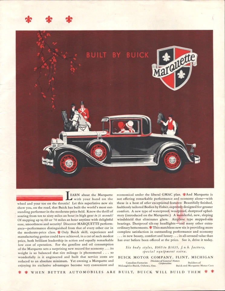 1929 BUICK MARQUETTE SEDAN CAR vintage large automobile magazine advertisement - Image 1 of 1