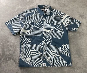 Volcom Classic Fit Men M SHORT (CUT OFF) Abstract Blue Shirt Short Sleeve Button - Picture 1 of 13