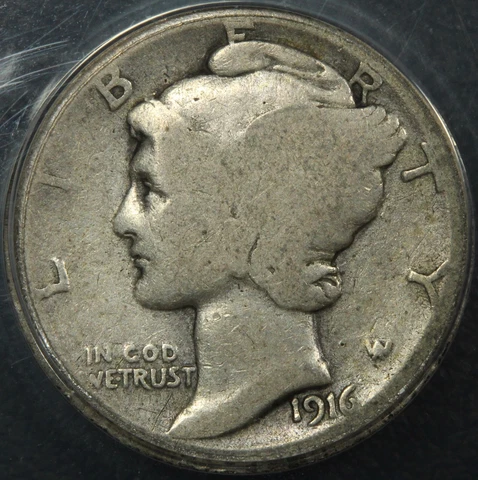 1916 D Mercury Silver Dime ANACS AG 03 Details - Damaged Cover