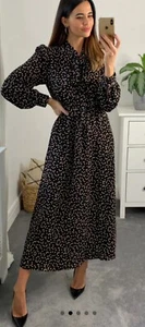 Holly Pussybow Midi Dress Colour Black And Peach Size 10 (AS) - Picture 1 of 6
