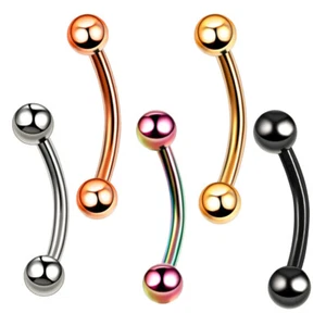 6MM- 16MM BARBELL PIERCING STAINLESS BANANA CURVED BAR EYEBROW EAR BELLY BLACK - Picture 1 of 5