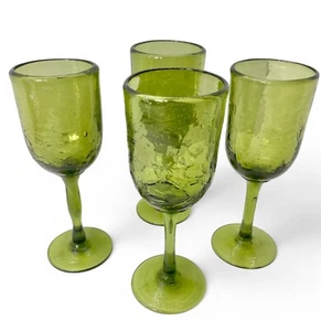 Juego de 4 vasos retro de vino/cordial verde aguacate años 60 soplados a mano - Imagen 1 de 8