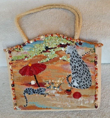 Mary Frances beaded purse beach bag Leopards On Beach & Mirror Hand sewm - Image 1 of 4