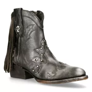 Women's New Rock Boots WSTM003-S1 Grey 100% Leather Cowboy Western Pointed Boots - Picture 1 of 8