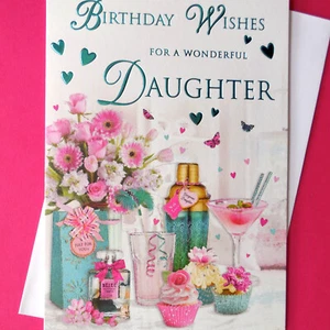 DAUGHTER Birthday Card Cocktail Cupcakes Modern Special Message Nice Verse 9"x6" - Picture 1 of 8
