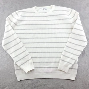 Reiss Pullover Herren Large weiß grau Samson gestreift Waffelstrick Freizeitpullover - Bild 1 von 11