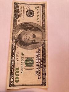 $100 Dollar Bill 1996with Rare 2-4 Of A Kind Serial Number Extremely Cool Rating