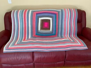 Handmade Knitted Blanket Reversable Washable 67” x 69” Throw Colorful Brand New - Picture 1 of 7