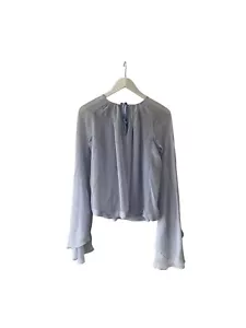 Kitx Pale Blue Sheer Silk Blouse Size Aus 12 US 8 Bat Long Sleeve Formal Wear - Picture 1 of 6