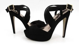 Madden Girl Black Faux Suede Platform Heels 7.5 Strappy Peep Toe Stiletto - Picture 1 of 15