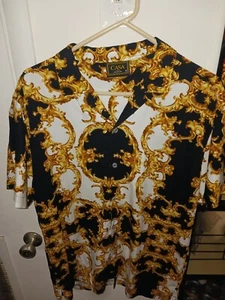 Casa Moda Couture Men's Medium Woven Camp Buttoned Collared Shirt Gold Black - Picture 1 of 4