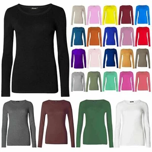 Camiseta de calidad corporal elástica manga larga informal lisa cuello redondo o alto - Imagen 1 de 7