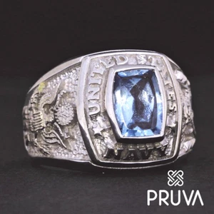 Y52 ANELLO PERSONALIZZATO ARGENTO STERLING MASSICCIO 925K PLACCATO ARGENTO FORZE ESERCITO MARINA 17mm - Foto 1 di 8