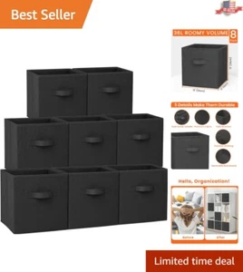 Set of 8 Sturdy Large Durable Black Storage Cubes - Versatile Foldable Bins - Picture 1 of 10