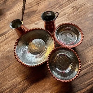 Handmade Copper Set Turkish Coffee Pot Salad Dining Plate Soup Bowl Dinnerware - Picture 1 of 12