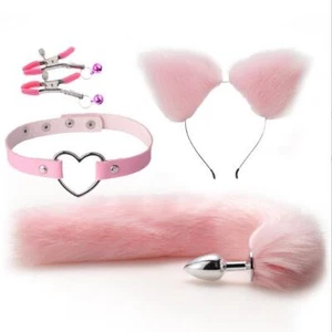 4Pcs Set Fox Butt Tail Cute Heart Collar Soft Cat Ears Headbands Cosplay Female - Picture 1 of 32