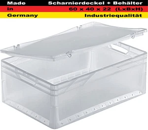 Lagerkiste+Scharnierdeckel Transportbox Euro Stapelbox transparent 60x40x22cm - Bild 1 von 10