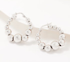 Boucles d'oreilles italiennes cerceau de perles polies graduées, argent sterling, 1"