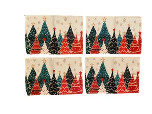 Set of 4 Christmas Placemat Set 12x18in Woven Polyester Trees NEW Colorful - Picture 1 of 1