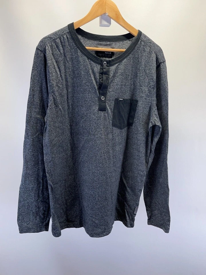 Hurley Henley T-Shirt Men's Size Large Gray Crew Neck Long Sleeve Pullover - Image 1 of 4