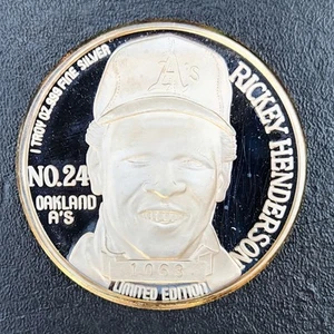 1990 RICKEY HENDERSON All Time Stolen Base Leader 1 OZ Silver Coin Limited Ed. - Picture 1 of 5