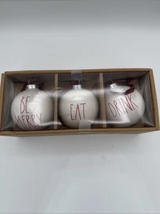 Set Of 3 NEW Rae Dunn DREAM EXPLORE IMAGINE Ceramic Balls Ornaments - Picture 1 of 5